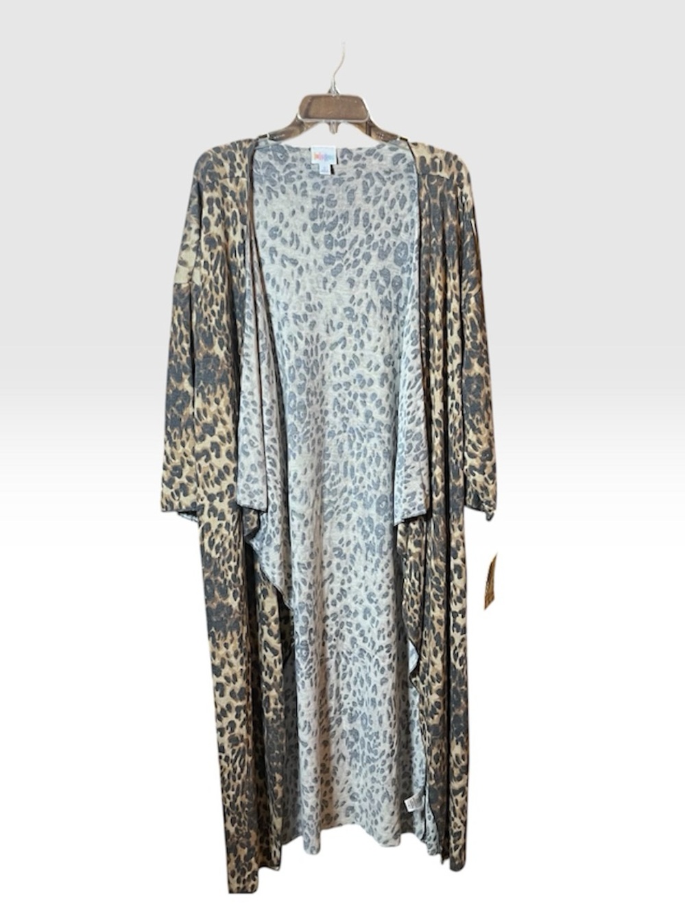 LuLaRoe Shirley Leopard Print Long Duster Open Cardigan - Taupe & Black Large